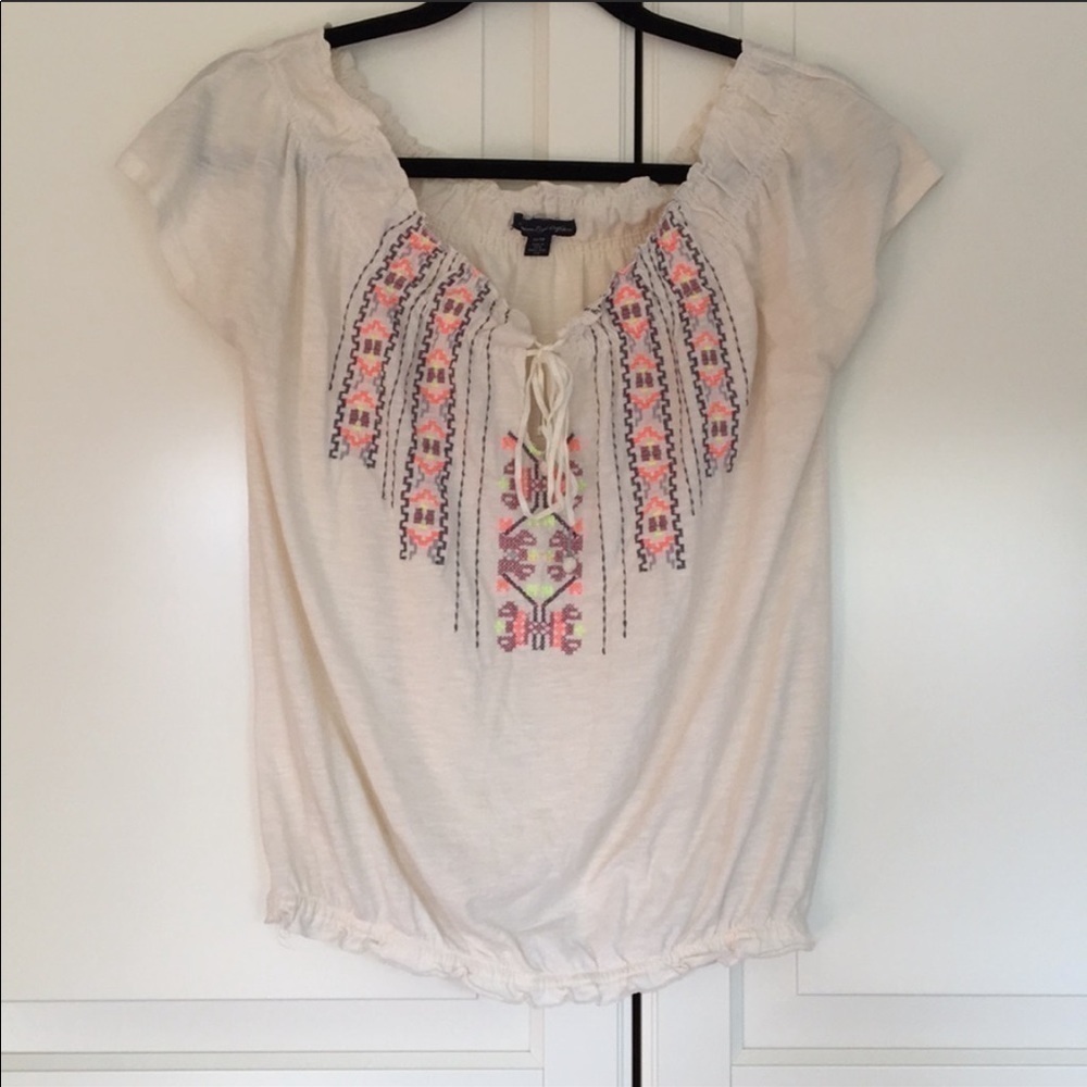 American Eagle Embroidered Boho Top Extra Small